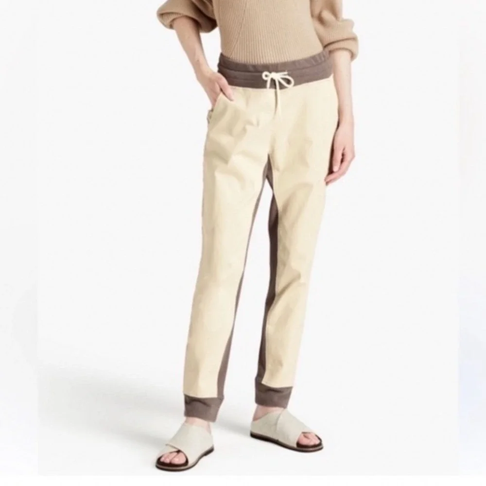 Varley Valley Pant Mocha Cream Colorblock Linen‎ Blend Joggers Large